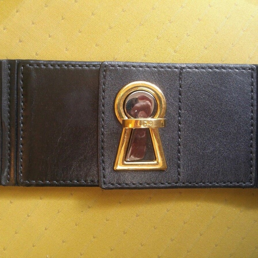 Dolce Gabbana Black Leather Gold Metal Lock Belt